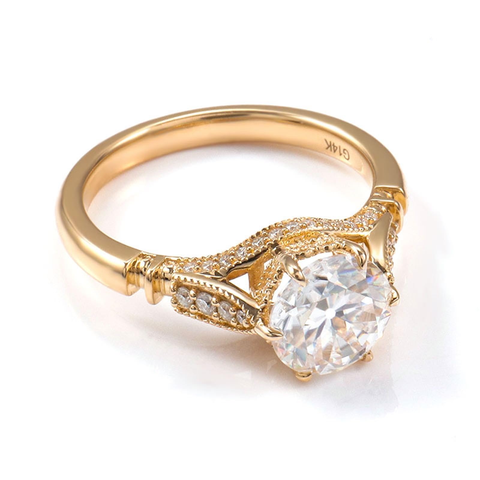 Moissanite D Color VVS1 pierścionek damski, żółte złoto, pierścionek zaręczynowy, prawdziwe złoto, 375/585/750, soliter, elegancki, pierścionek ślubny, 9K/14K/18K złoty z grawerunkiem dla kobiet