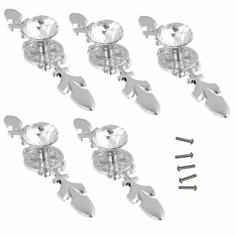 FBSHOP(TM) 5PCS Clear Crystal Door Knobs - Diamond Wardrobe Doorknob/Crystal Drawer Knobs/Cabinet Handle Pulls/Cupboard Handle Knobs/Door Pull Handle with Screws