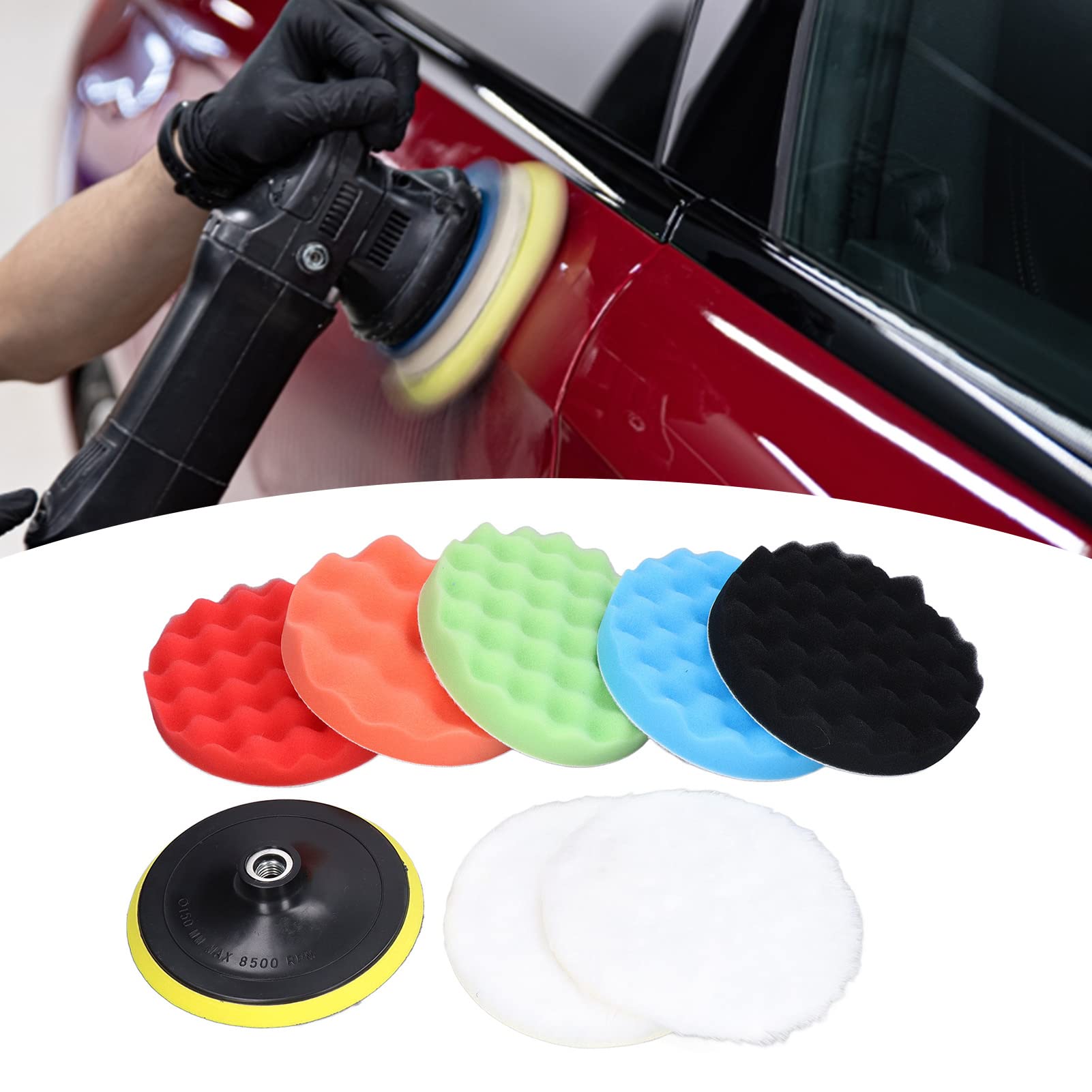 9 Pezzi Pad Per Lucidatura, Con Spugne E Lana Diametro 150mm Per Ceratura E Lucidatura, Pad Di Lucidatura, Per Auto E Barca