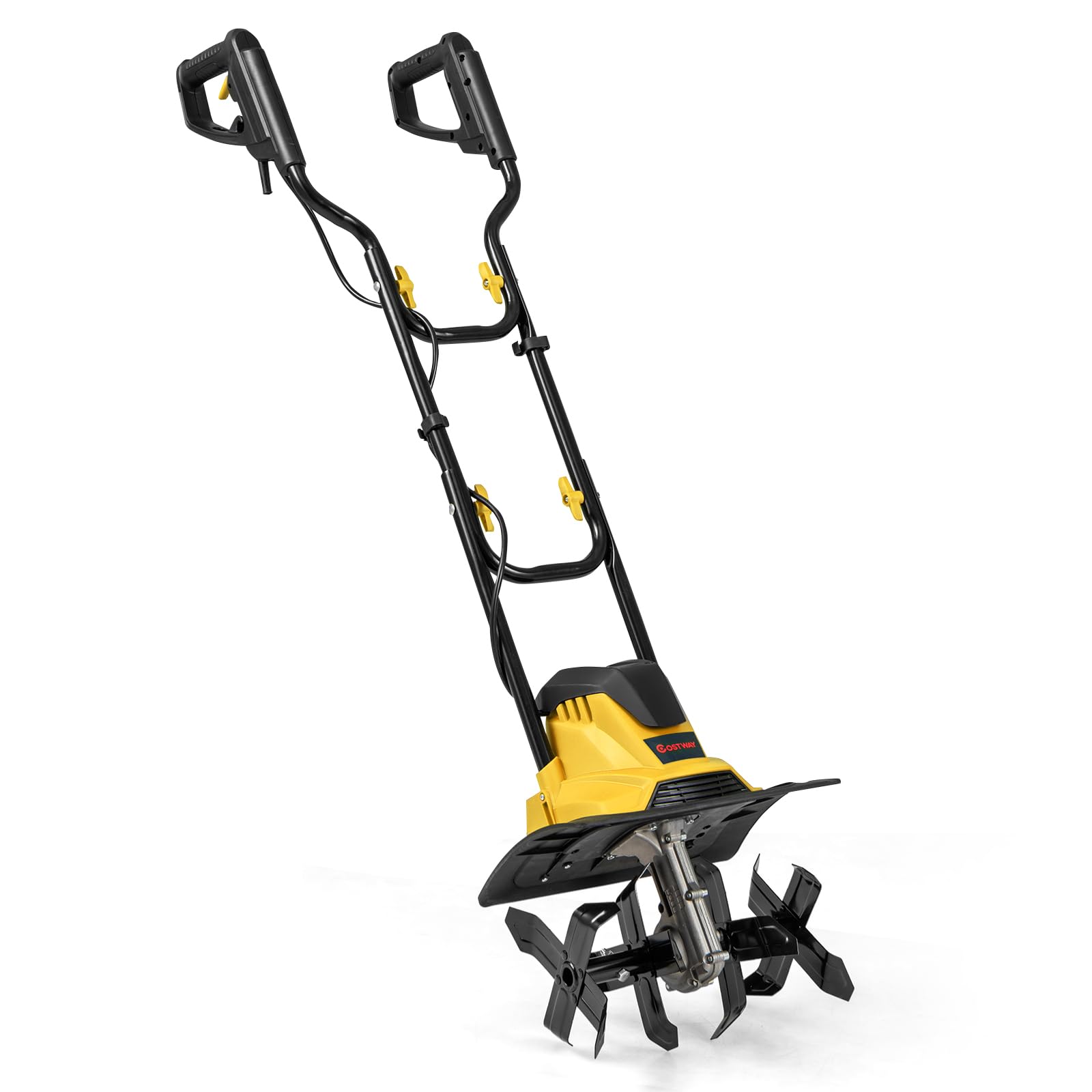 COSTWAY Motoazada Eléctrica, Rotocultivador Plegable Potente con Ancho de Labranza de 36cm y Profundidad de Trabajo de 22cm, Máquina de Jardinería para Excavar Suelo de Césped (Amarillo,1200W)