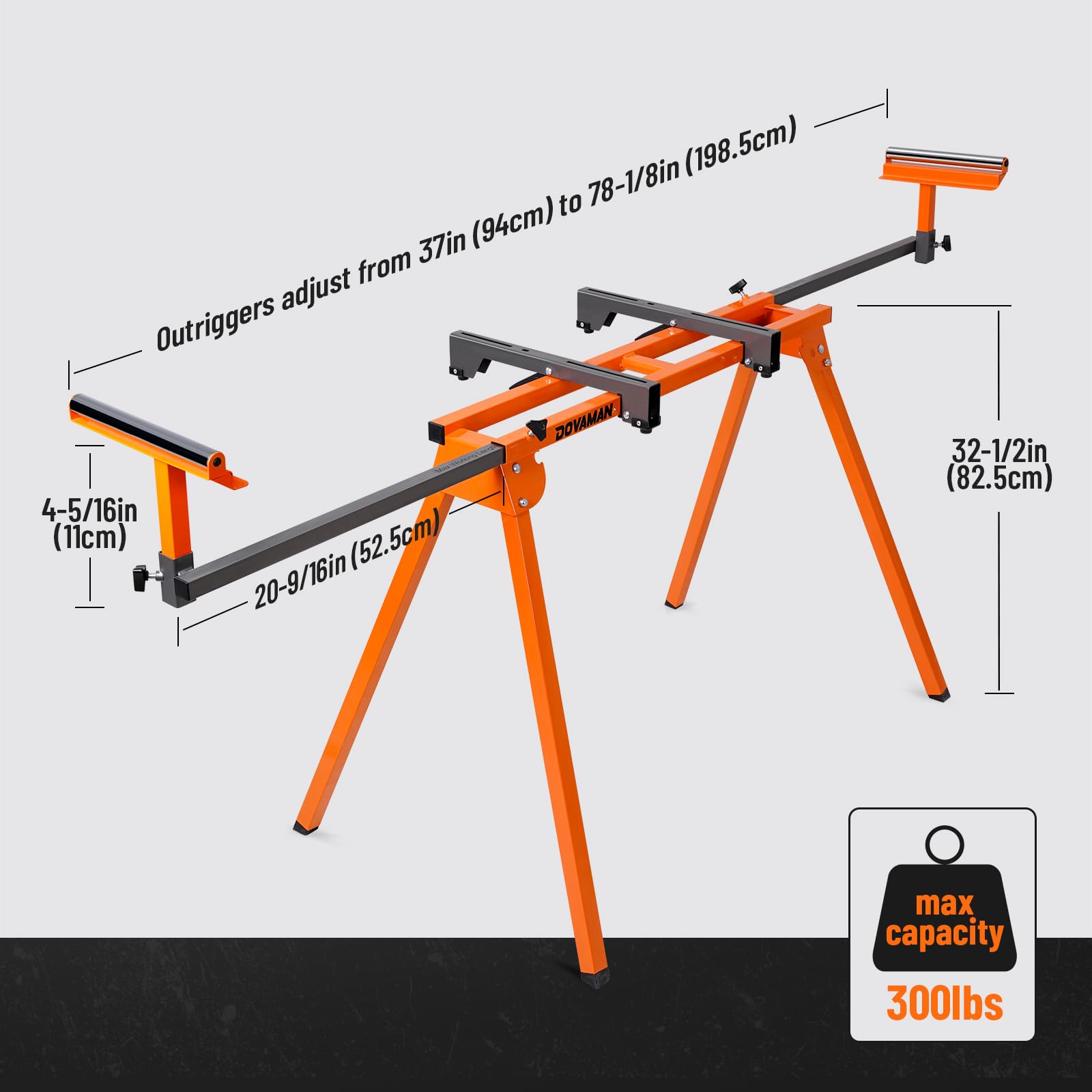 DOVAMAN Soporte para Ingletadoras, Capacidad 150 kg, Carril Deslizante Máx 1980 mm, Montaje y Plegado Rápido en 3 Pasos, Compatible DMS01A Mayoría Sierras Ingletadoras - MS01A