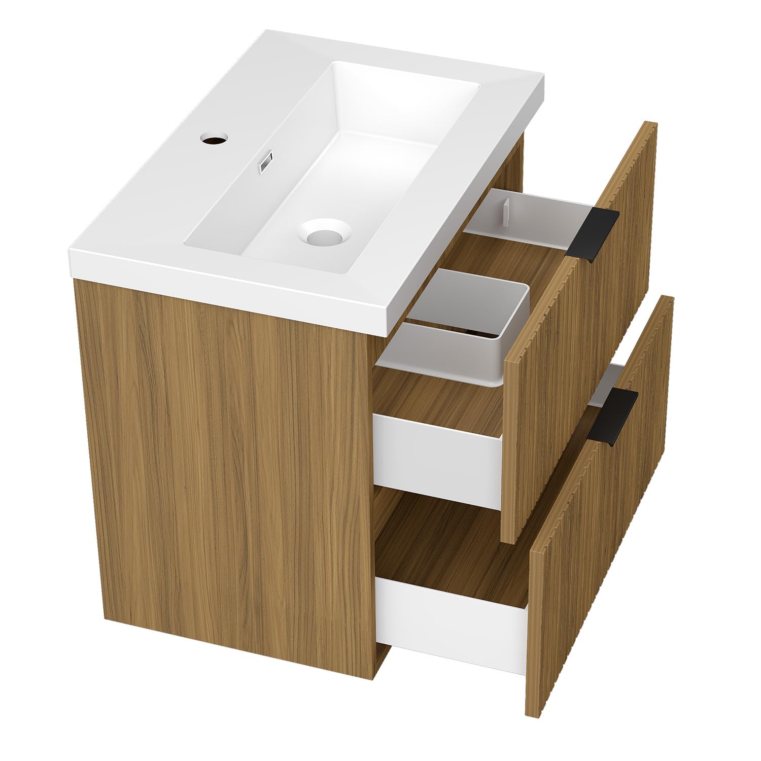 AICA Ensemble Meuble Salle de Bain 60cm avec Simple Vasque - 2 tiroirs Effet Noyer