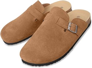 Suede Clogs for Women Men Dupes Unisex Arizona Delano Fashion Thick Adjustable Buckle Slip-on Potato Shoes Footbed Cork Clogs and Mules (Brown,7 Wide Women/5.5 Wide Men)