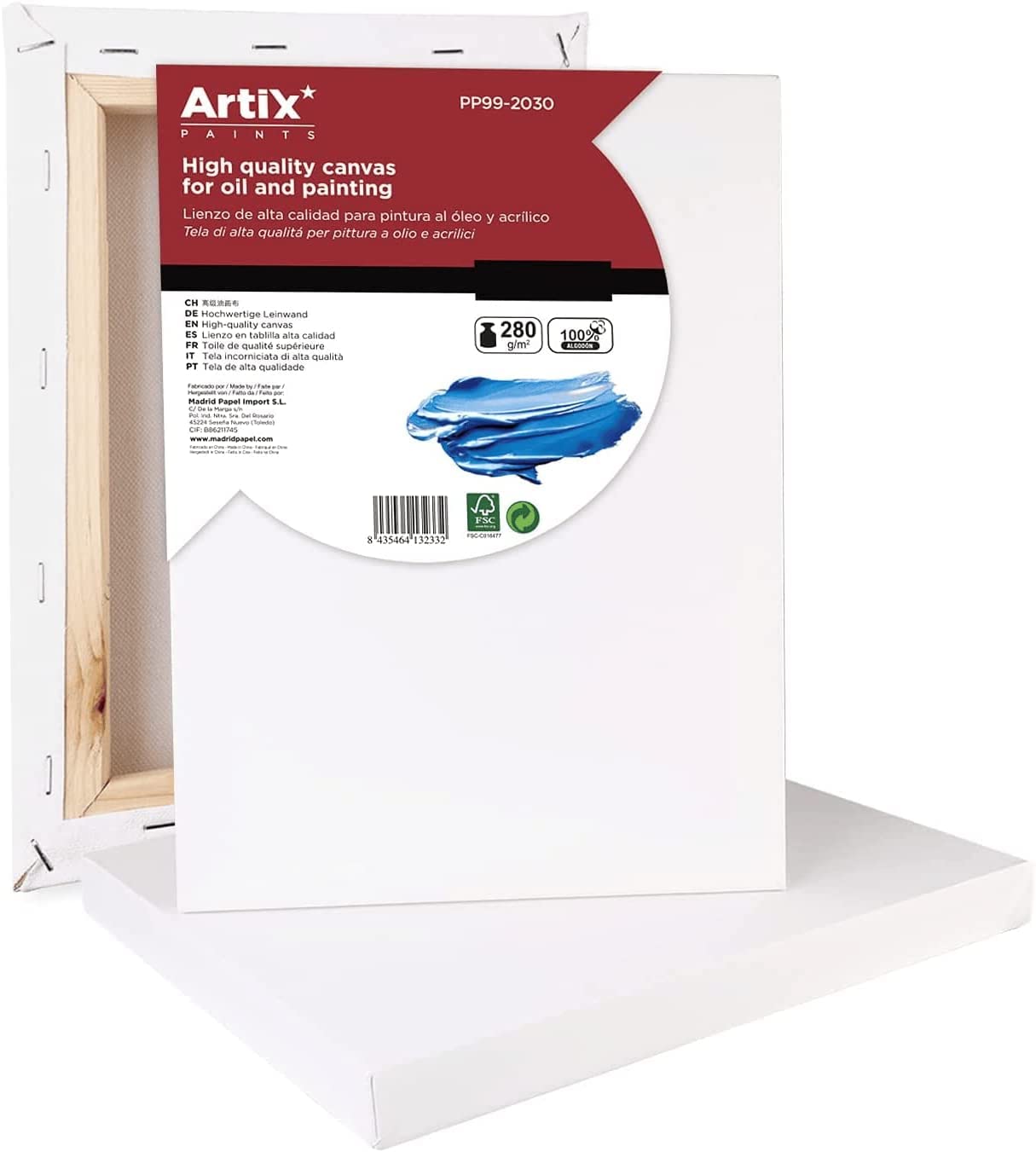 CABLEPELADO Lienzos para Pintar | Lienzos en Blanco pre-estirados para acrílico, óleo, y Medios húmedos | 100% Algodón | Apto para Artistas Profesionales y Aficionados | 380 Gramos | 40 x 30 cm