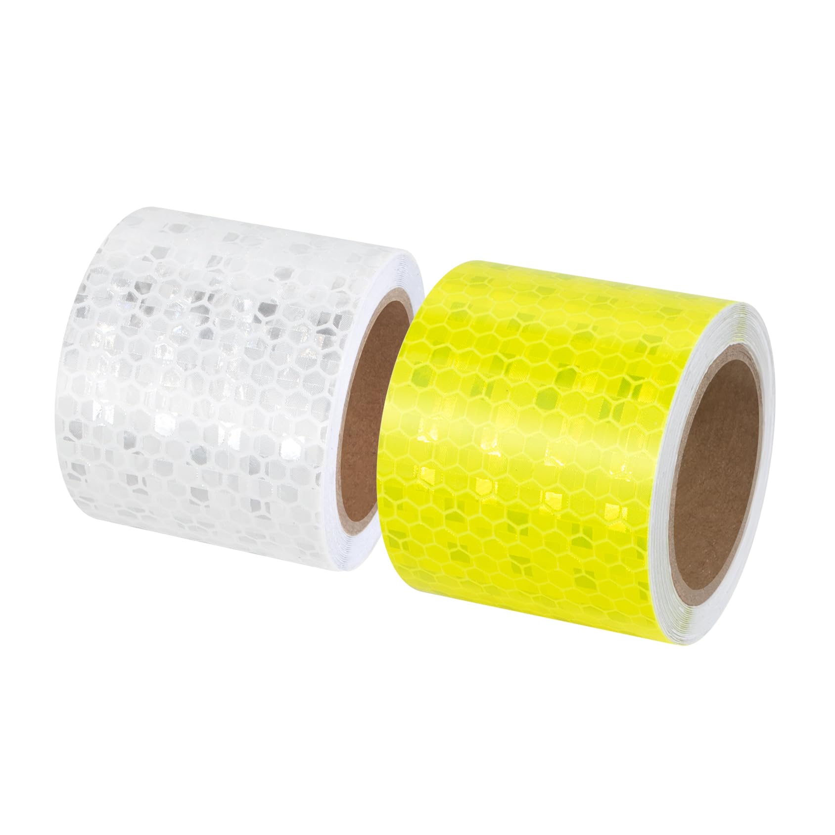 Xrkuu Yellow & White Reflective Tape 2 Rolls 3M X 5Cm, Waterproof High Visibility Self Adhesive Safety Warning Stickers For Cars Trucks Bike Trailer Outdoor Security Marking (Yellow And White)