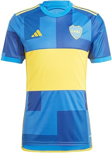 Adidas Men's Soccer Boca Juniors 23/24 Home Jersey - Inspirado en las vibrantes calles de El Caminito, diseño cómodo y sostenible (pequeño) azul/amarillo