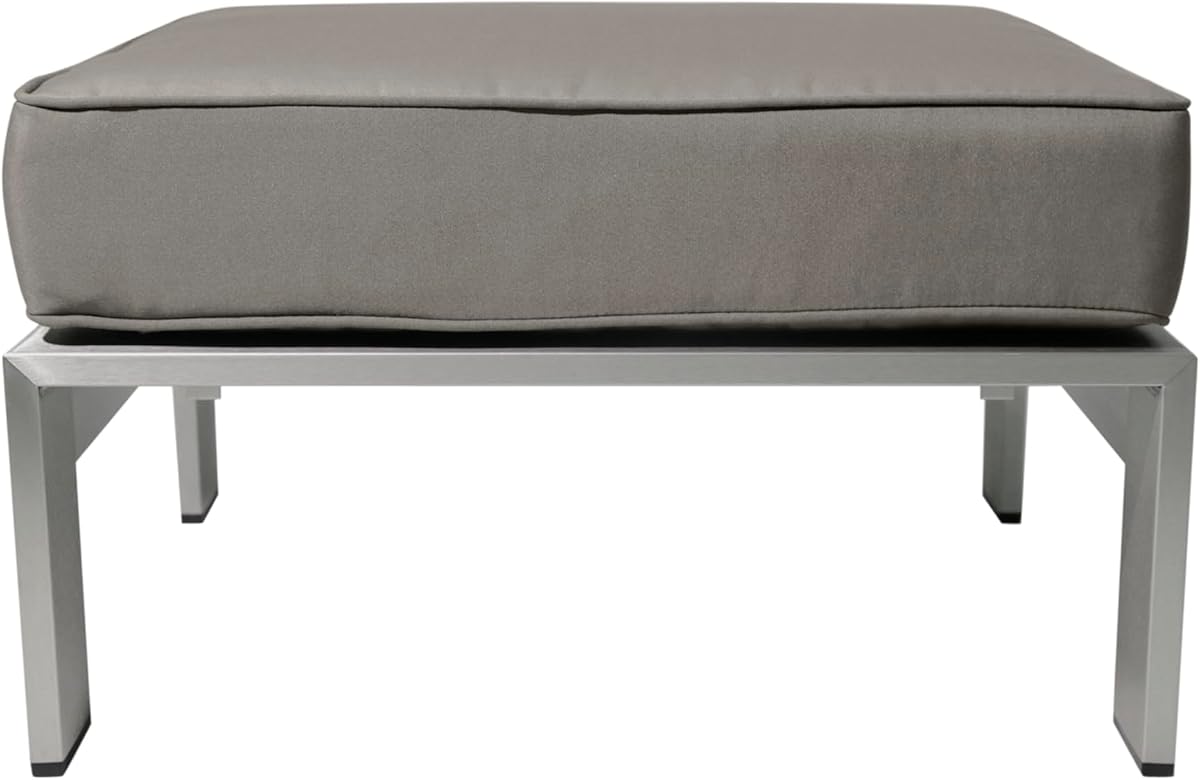 Christopher Knight Home Aya Coral Cushioned Aluminum Ottoman, Silver and Khaki