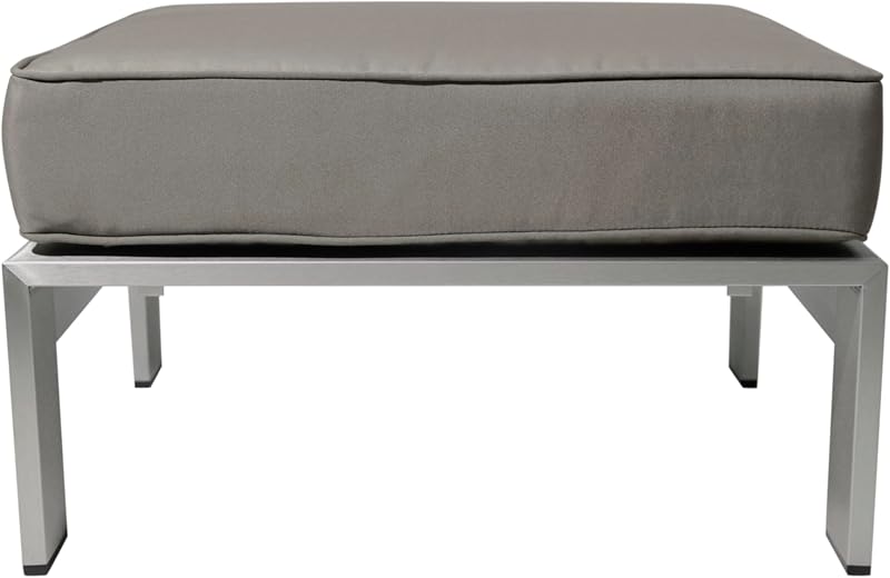 Christopher Knight Home Aya Coral Cushioned Aluminum Ottoman, Silver and Khaki