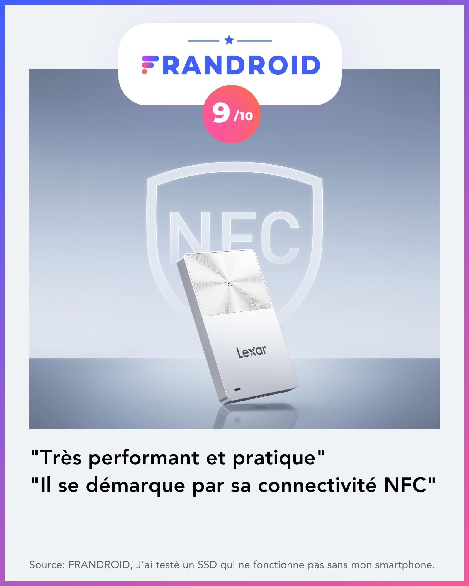 Lexar TouchLock Portable SSD 1To avec Authentification NFC par Chiffrement en Un Seul Geste, Disque SSD Externe USB 3.2 Gen2, Compatible avec iPhone 17/16, Tablettes et PC.
