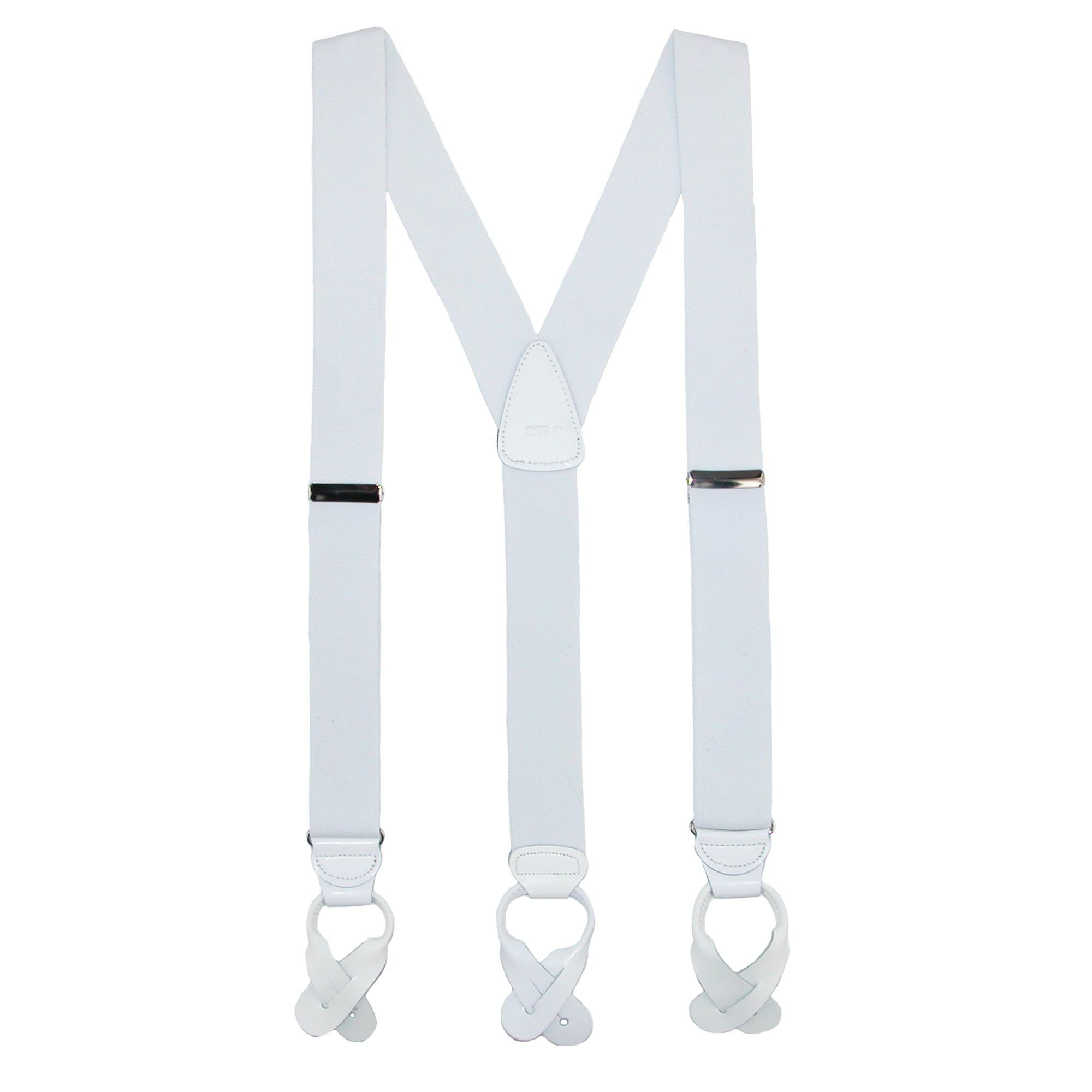 CTM Men's Elastic Button End Dress Braces with Silver Hardware, White