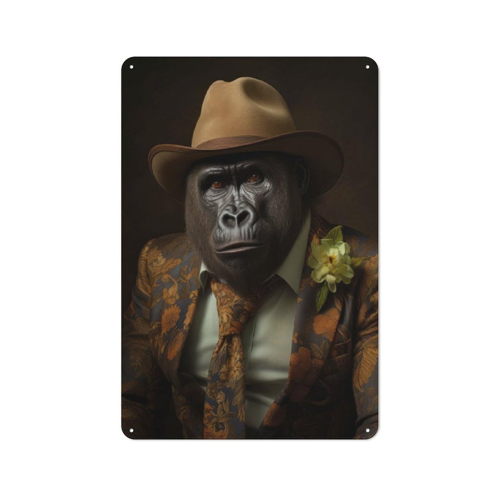 Junmoney Gorilla In Boho Suit Metal Plaque 30X20cm With For Garage Wall, Vintage Decor, For Vintage Wall Decor Fans, For Metal Sign Collectors