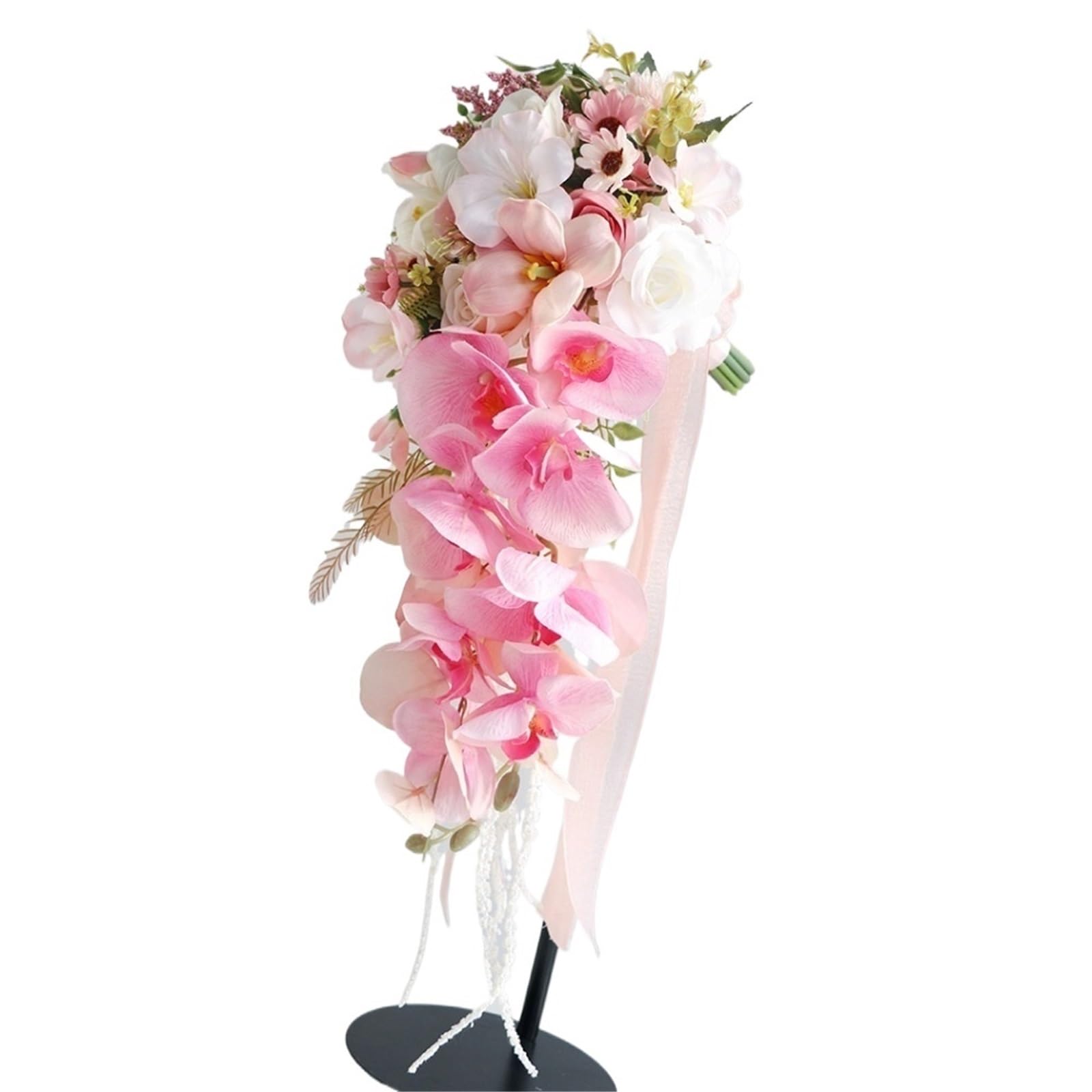 Gijmzy Pink Orchid Waterfall Bouquet With Ribbon