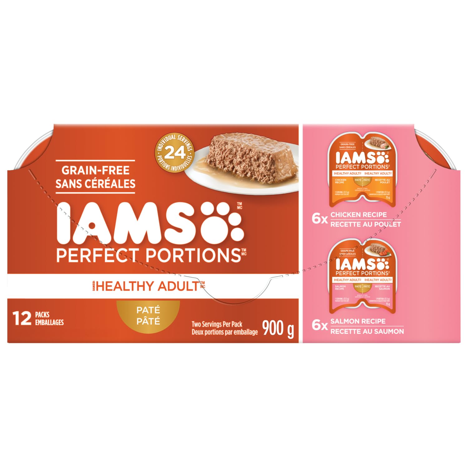 IAMS Perfect PORTIONS Healthy Adult Wet Cat Food Paté - Chicken and Salmon, 12CT Multipack, 75g Tray image 4