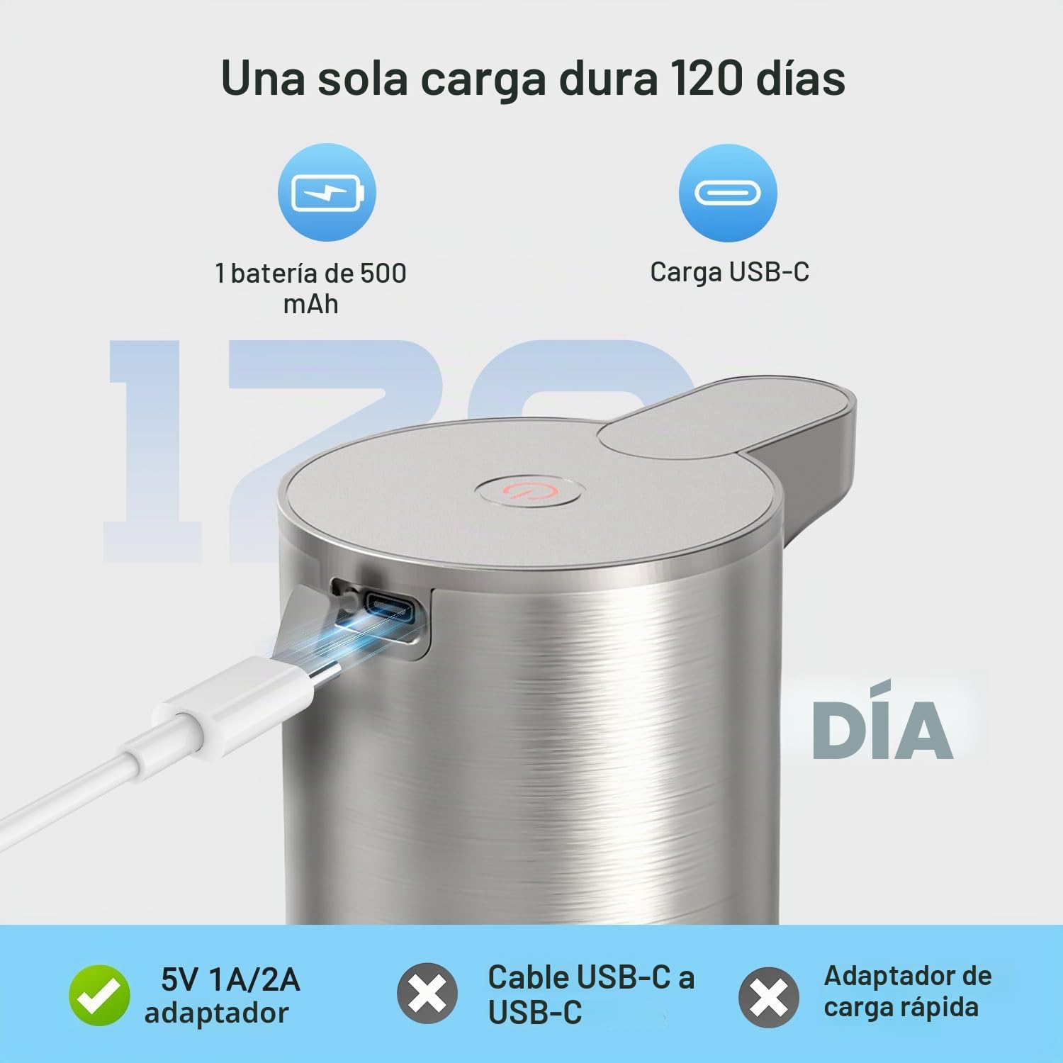 Dispensador Jabon Espuma Automatico Acero Inoxidable: Sin Contacto Diseño | LED Indicador Luminoso, USB Recargable, 0.2s Rápido Sensor, Impermeable Diseño, para Baño Cocina Hogares Lavado de manos