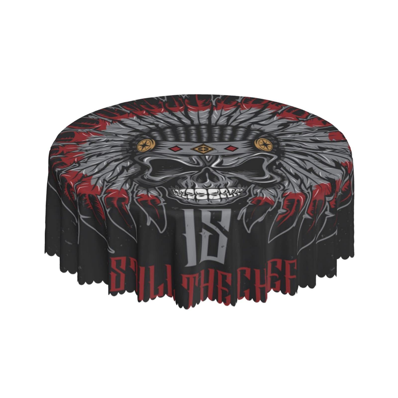 Lsjuee Skull Death Chief Black Round Tablecloth 60 Inch Printed Washable Tablecloth for Dining Party Holiday Fall Home Decorative
