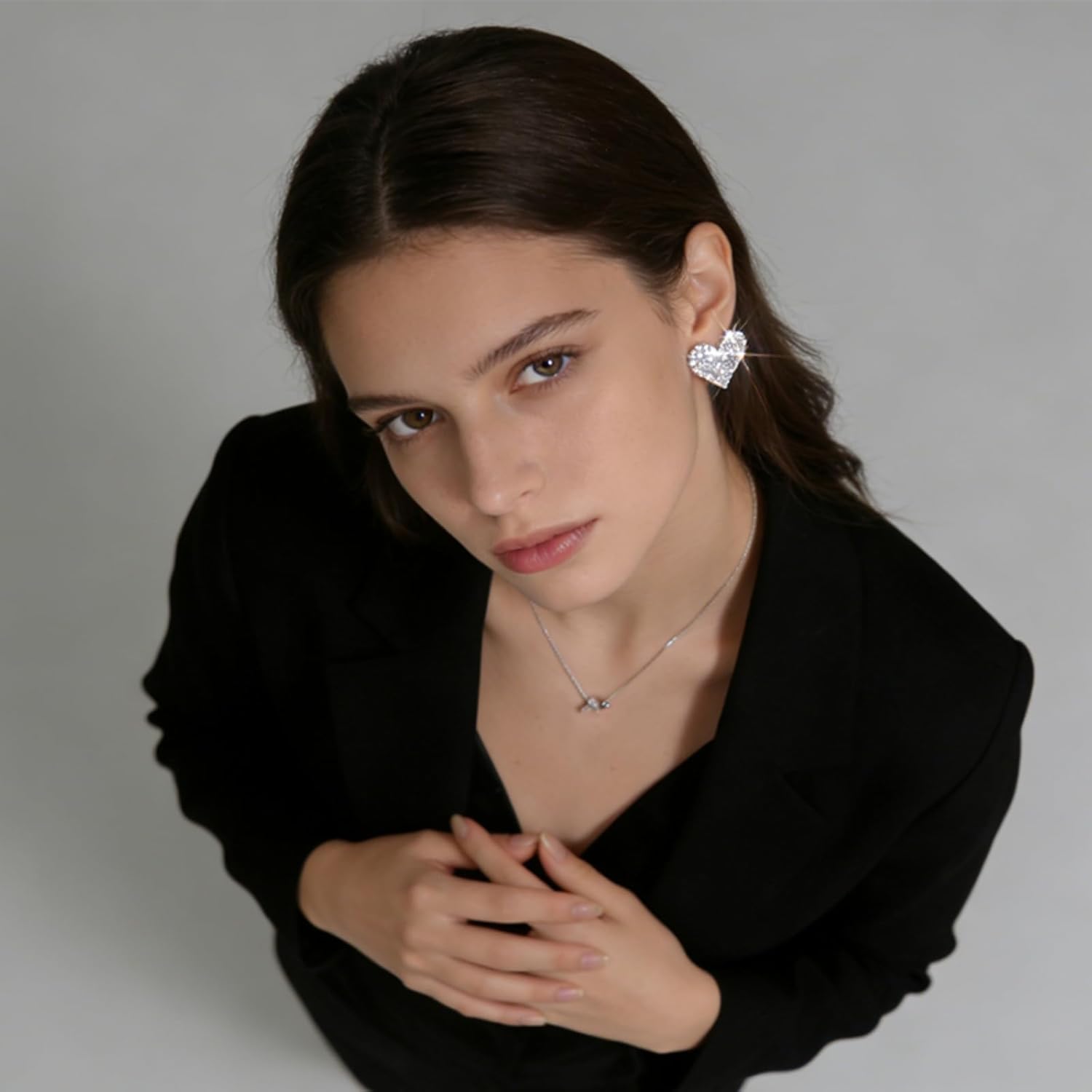 WCRAZYE Crystal Heart Bridal Wedding Jewelry Set for Women Silver Love Heart Rhinestone Necklace Earrings Bracelet Sets - Image 4