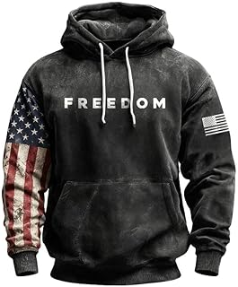 Men's Retro Freedom American Flag Print Hoodie, Memorial America Patriot Long Sleeve Sweatshirt, Turning Point Hooded Tshirt