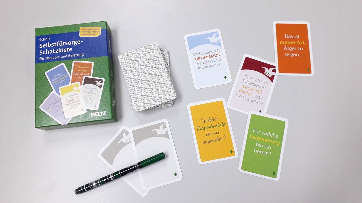 Selbstfürsorge-Schatzkiste für Therapie und Beratung: 120 Karten mit 20-seitigem Booklet in stabiler Box, Kartenformat 5,9 x 9,2 cm (Beltz Therapiekarten)