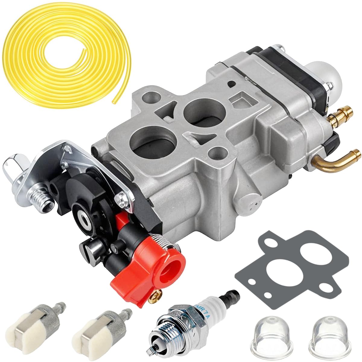 ZAMDOE Carburateur pour Kawasaki TJ45E TJ45 TJ045E KBH45A KBL45A KBH45B | KBL45B Débroussailleuse 2 temps, pièce détachée 15004-2060 : carburateur, bougie, joint, durite d'essence, filtre