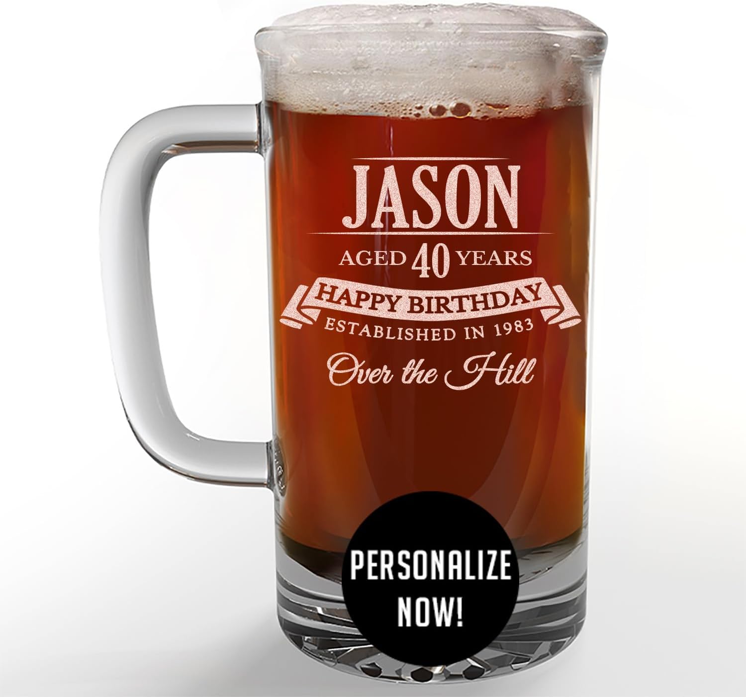 Personalized Etched 16oz Glass Beer Mug - Father's Day, Monogram, Customized Name, Custom Beer Gifts for Men, Birthday gifts for HIm, Engraved Stein, Regalos Personalizados para Hombre, Chloe