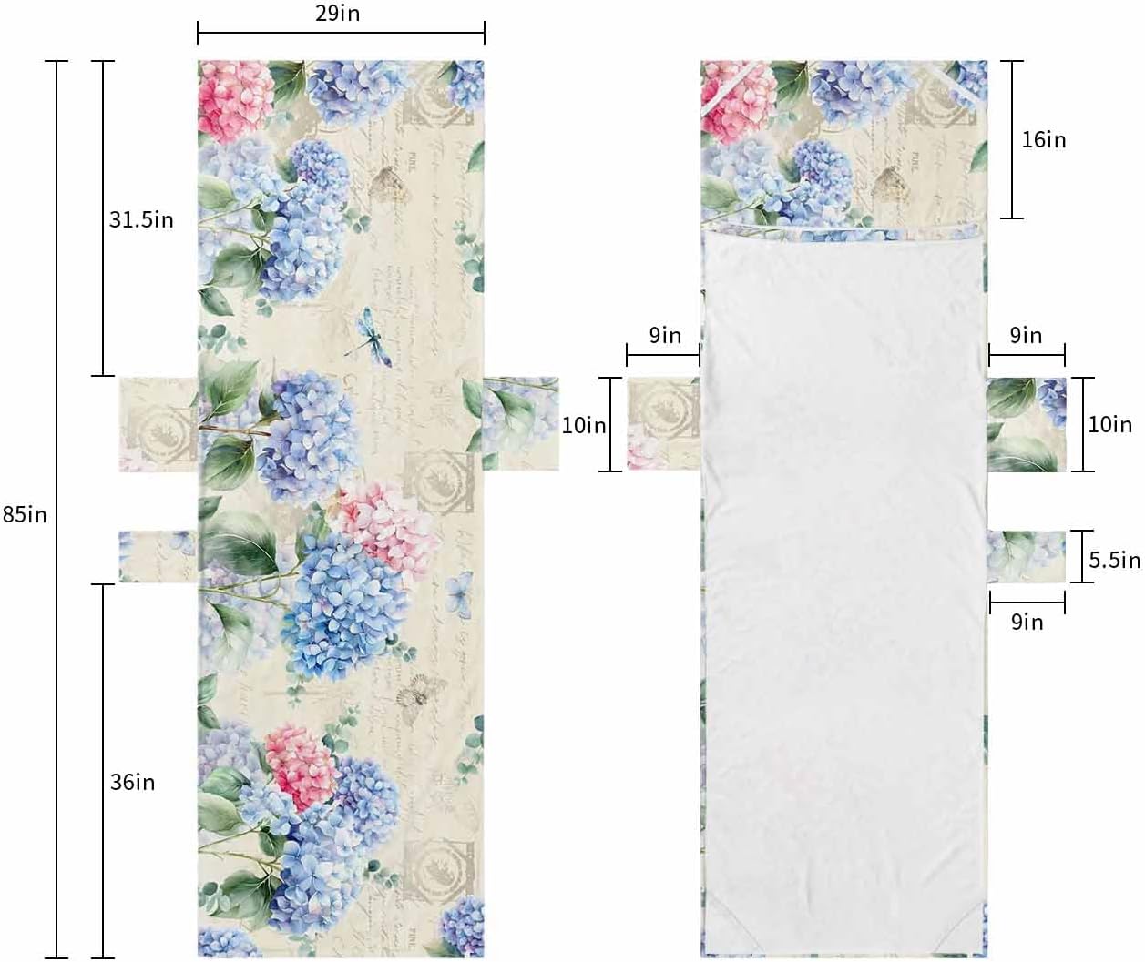 Watercolor Flower Beach Pool Patio Lounge Chaise Chair Cover Towel With Pockets,Absorbent & Quick Dry Microfiber Towel Cover Bag Summer Accessories for Sunbathing Blue Pink Florals Vintage Newspaper