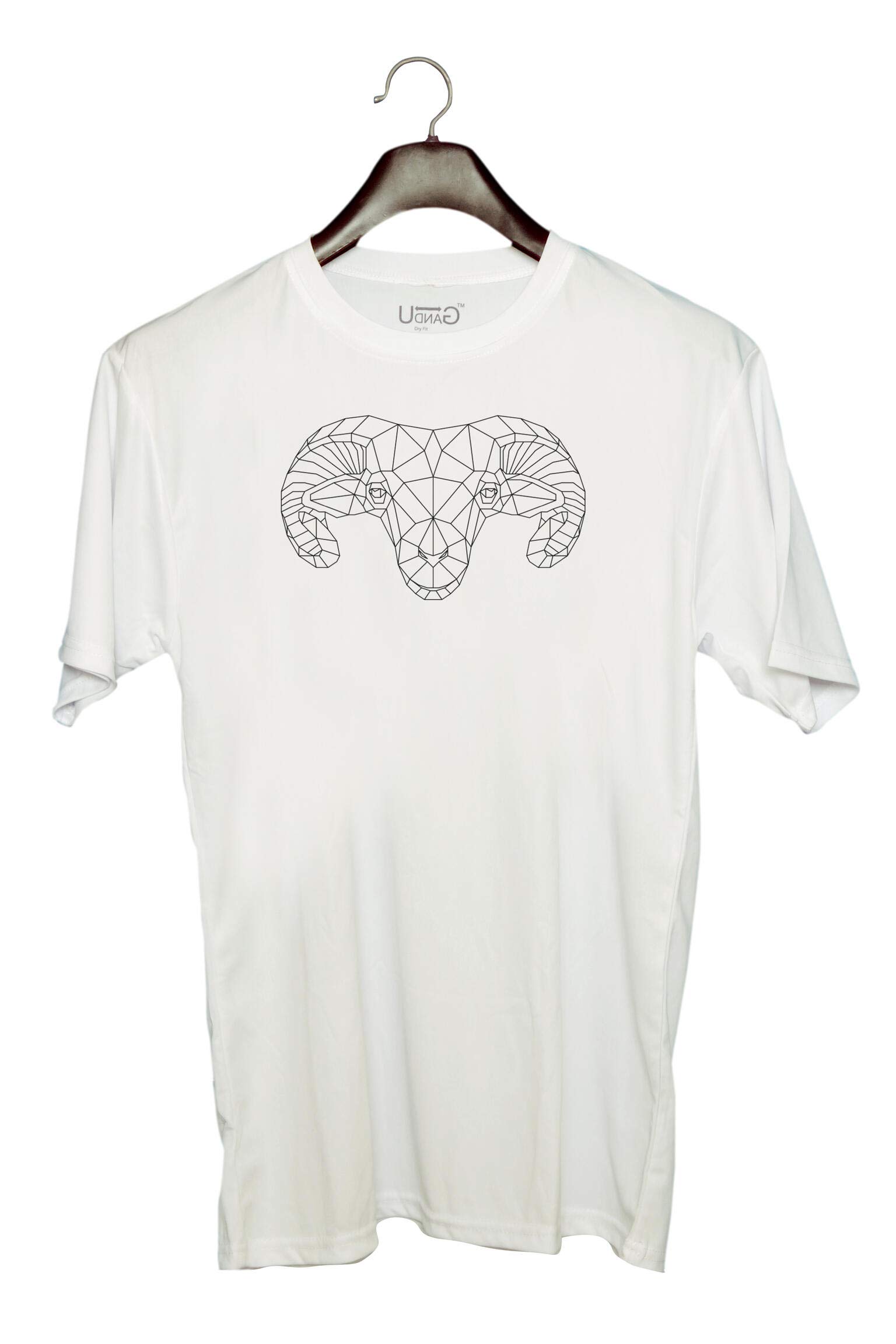 Unisex Round Neck Graphic 'Geometry | Sheep Head Geometry' Polyester T-Shirt White [Size 2YrsOld/22in to 7XL/56in]