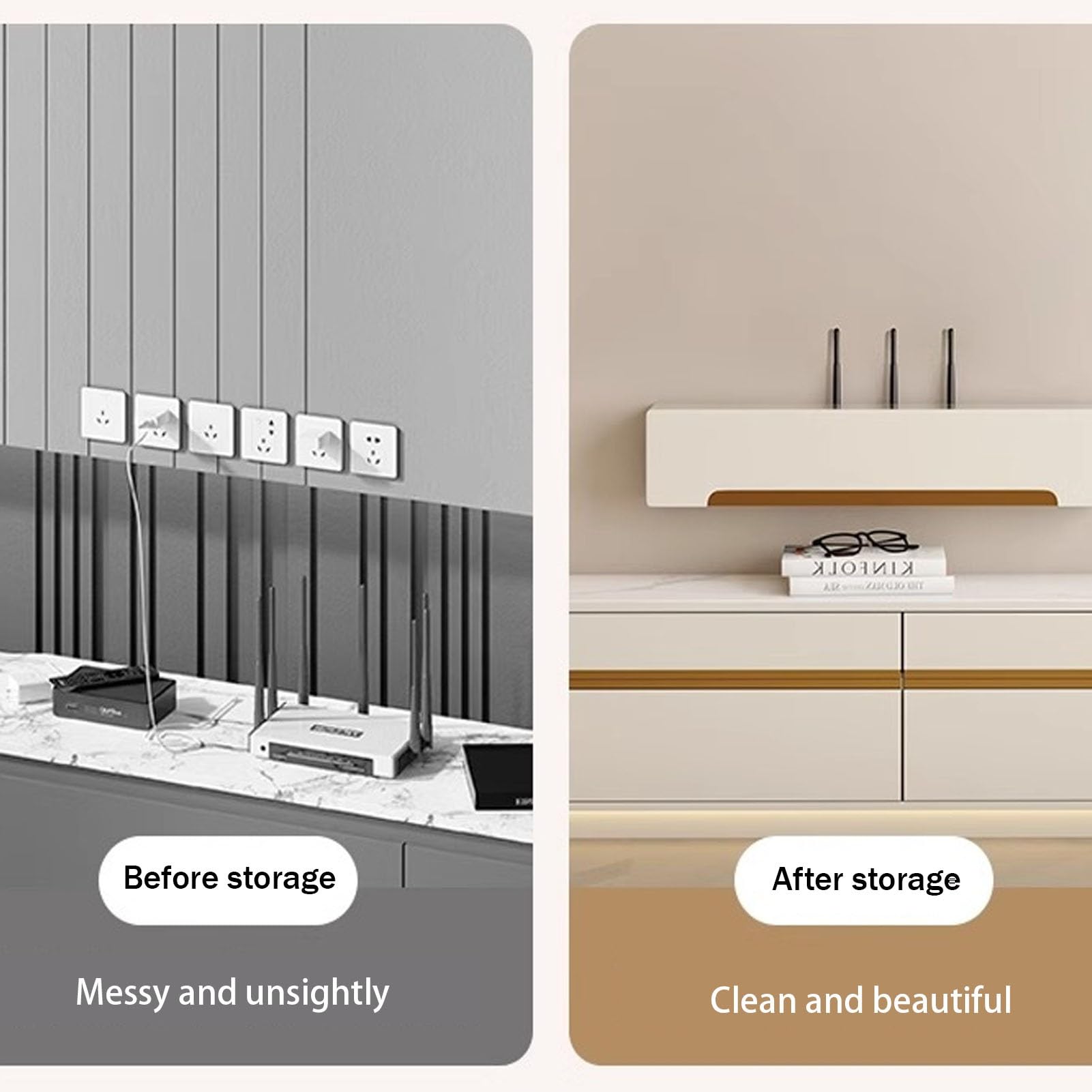 Aufbewahrungsbox for WLAN-Router Aus Holz, Wandhalterung for Router, Aufbewahrungsboxen for Modems Und Kabel, Routerschrank for Zuhause Und Büro(Gray,80cm/31.5in)