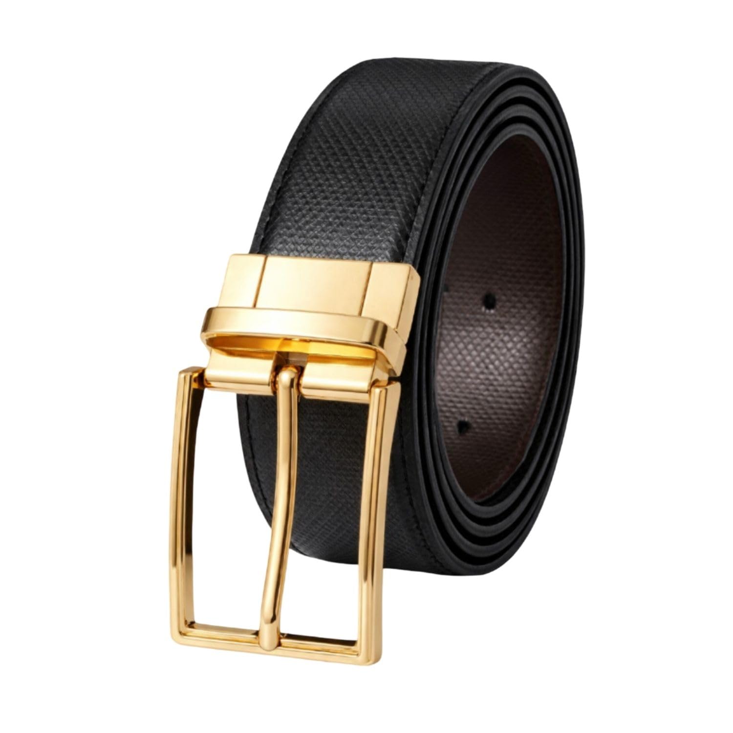 Men 2-in-1 Reversible Vegan Leather Belt, Formal & Casual Wear, Adjustable Length, Premium Metal Buckle, Black & Brown-picture-35