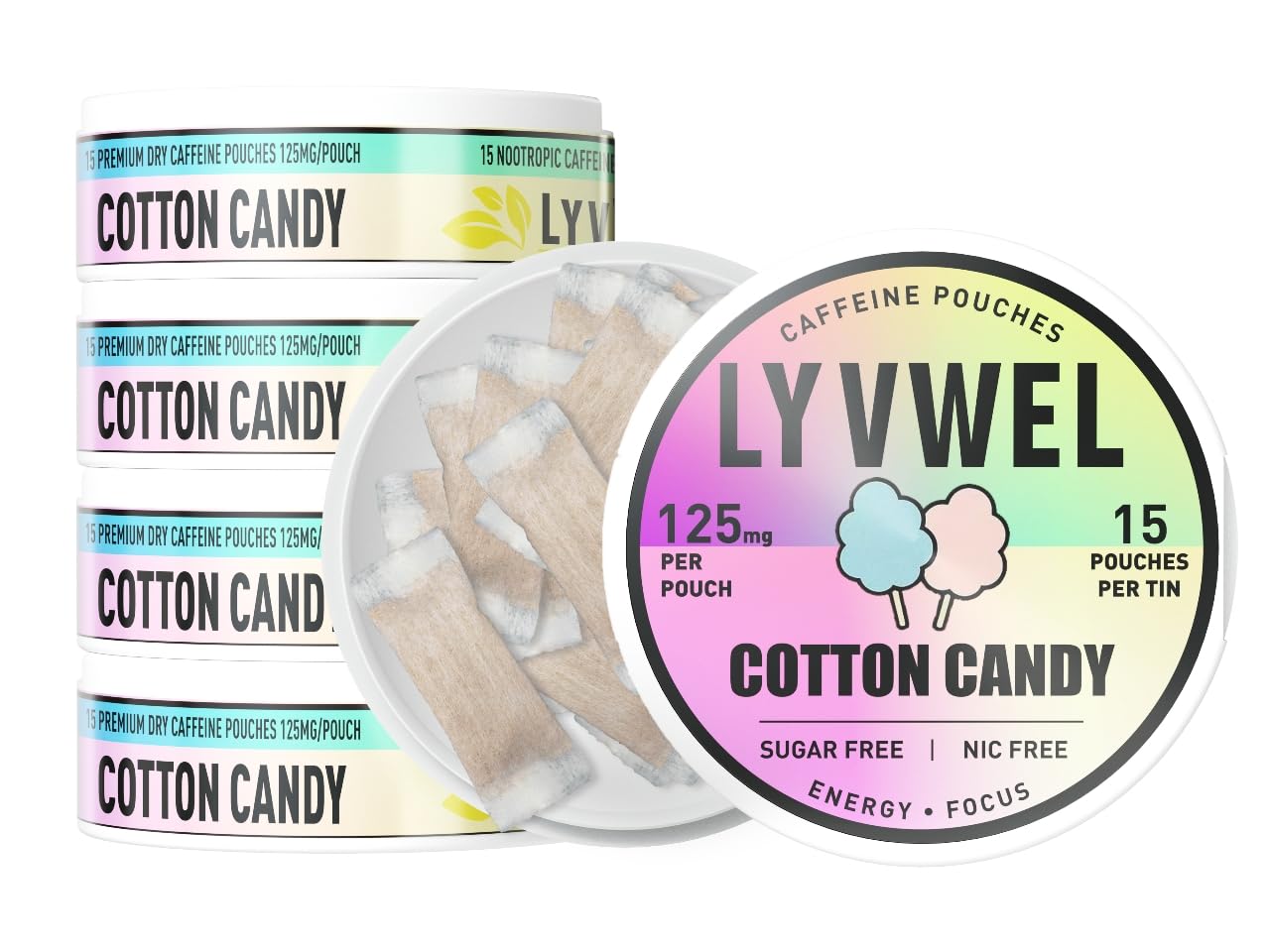 LyvWel Suplemento para Energia com Extrato de Semente de Guaraná e Cafeína 125 mg, 75 sachês, 5 frascos