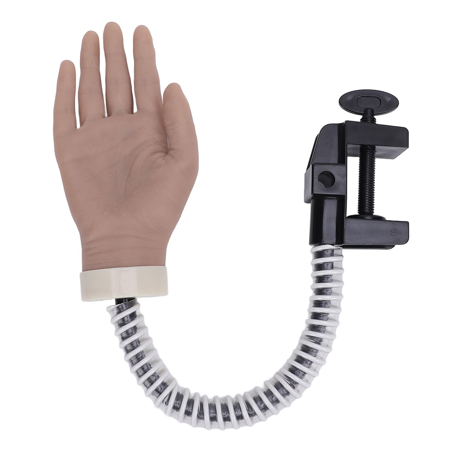 Mano di allenamento in silicone per la pratica delle unghie con base a morsetto, manichino flessibile e mobile per manicure destinato ai principianti, mano riutilizzabile in
