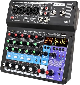 A6 6CH Protable Mini Mixer Audio Console with Sound Card USB Recording Singing Webcast Party Mixer