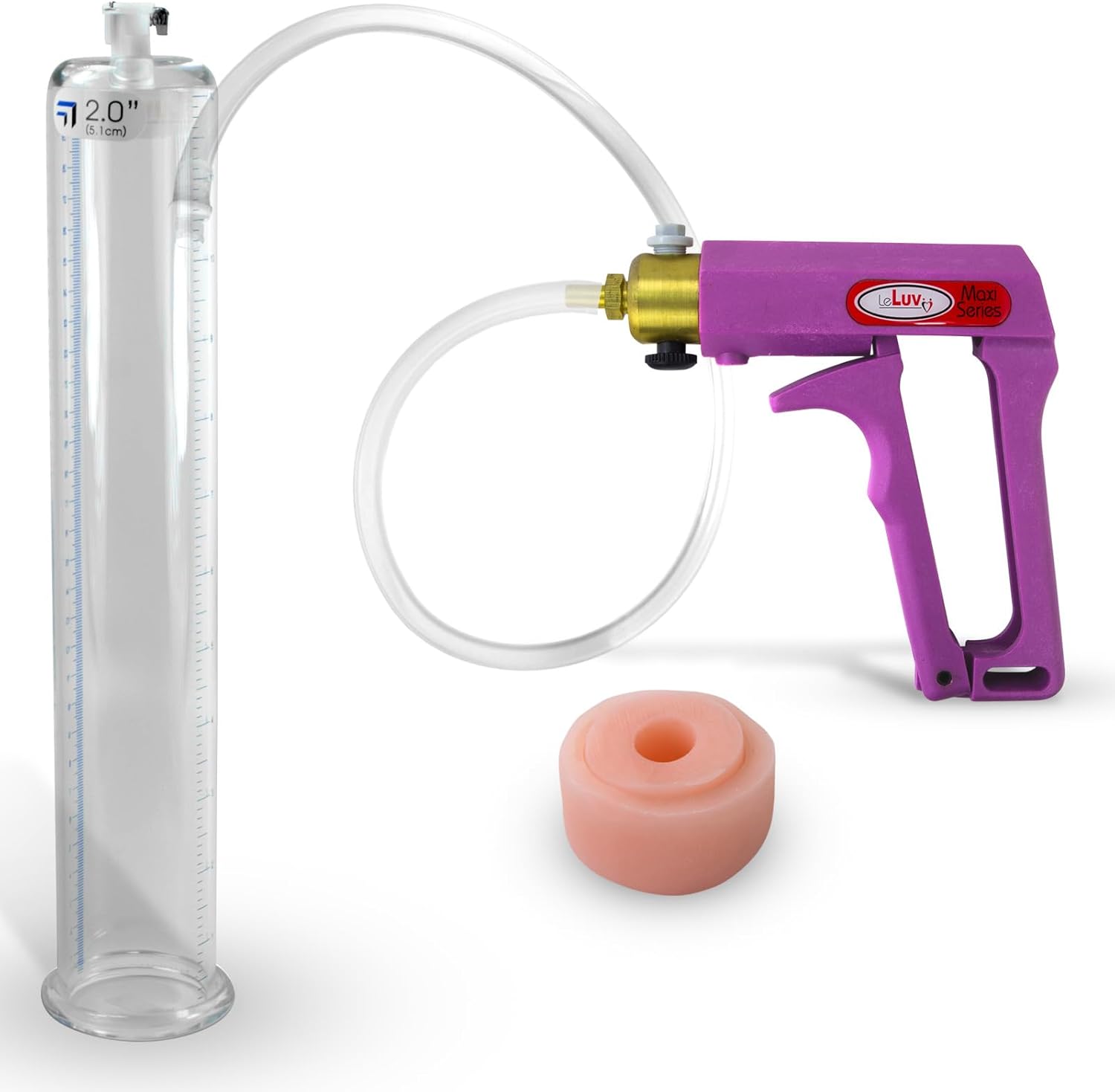 LeLuv Maxi Purple Handle Penis Pump Kit with Silicone Donut Seal 12" Length x 2" Diameter Round-Flange Cylinder