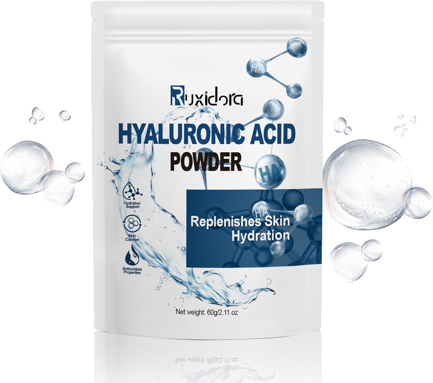 Pure Hyaluronic Acid Powder for Skin & Face (Sodium Hyaluronate) - Low Molecular Weight, Cosmetic Grade DIY Serum Ingredient for Deep Hydration, Acido Hialuronico en Polvo-Includes Scoop-60g(2.12oz)