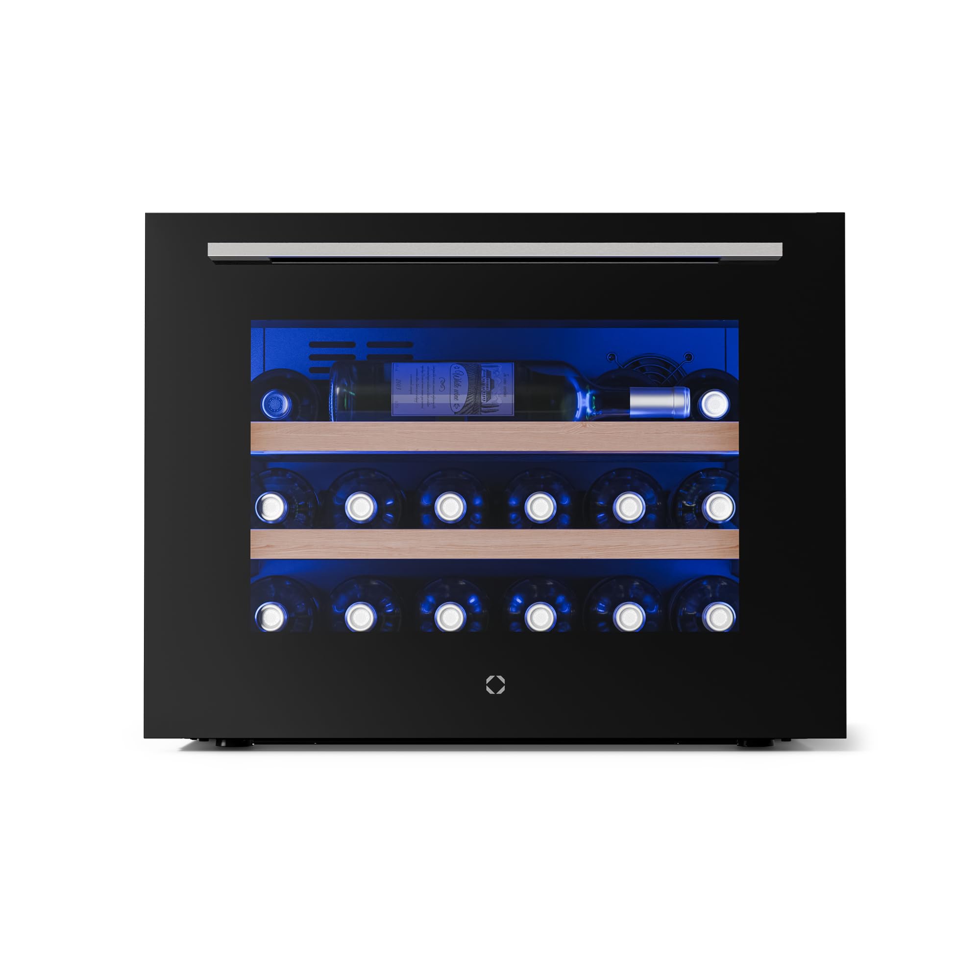 KLARSTEIN Illuminosa Cantinetta Vino da Incasso - 19 Bottiglie, 1 Zona, 5-​20°C, Touch, LED, Ripiani Legno, Porta UV, Silenziosa, Cantina Frigo per Vino