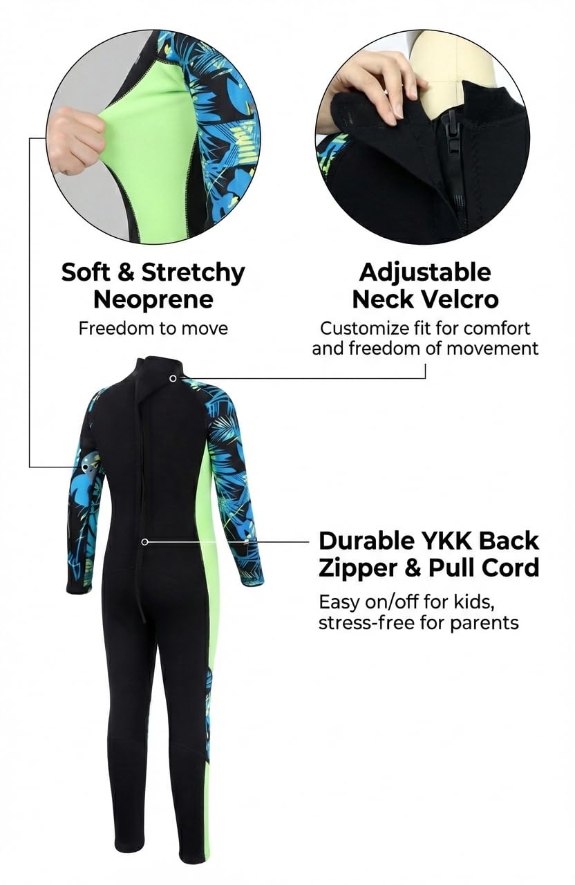 Muta Intera per Bambini, 2.5MM Neoprene Muta da Sub per Ragazzi e Ragazze, per Nuoto, Immersioni, Snorkeling, Surf, SUP