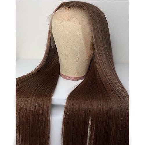 Miniatura 3 de Missyvan Pelucas de encaje frontal de cabello largo y lacio, color marrón natural, sin pegamento, castaño y rubio, pelucas sintéticas con encaje