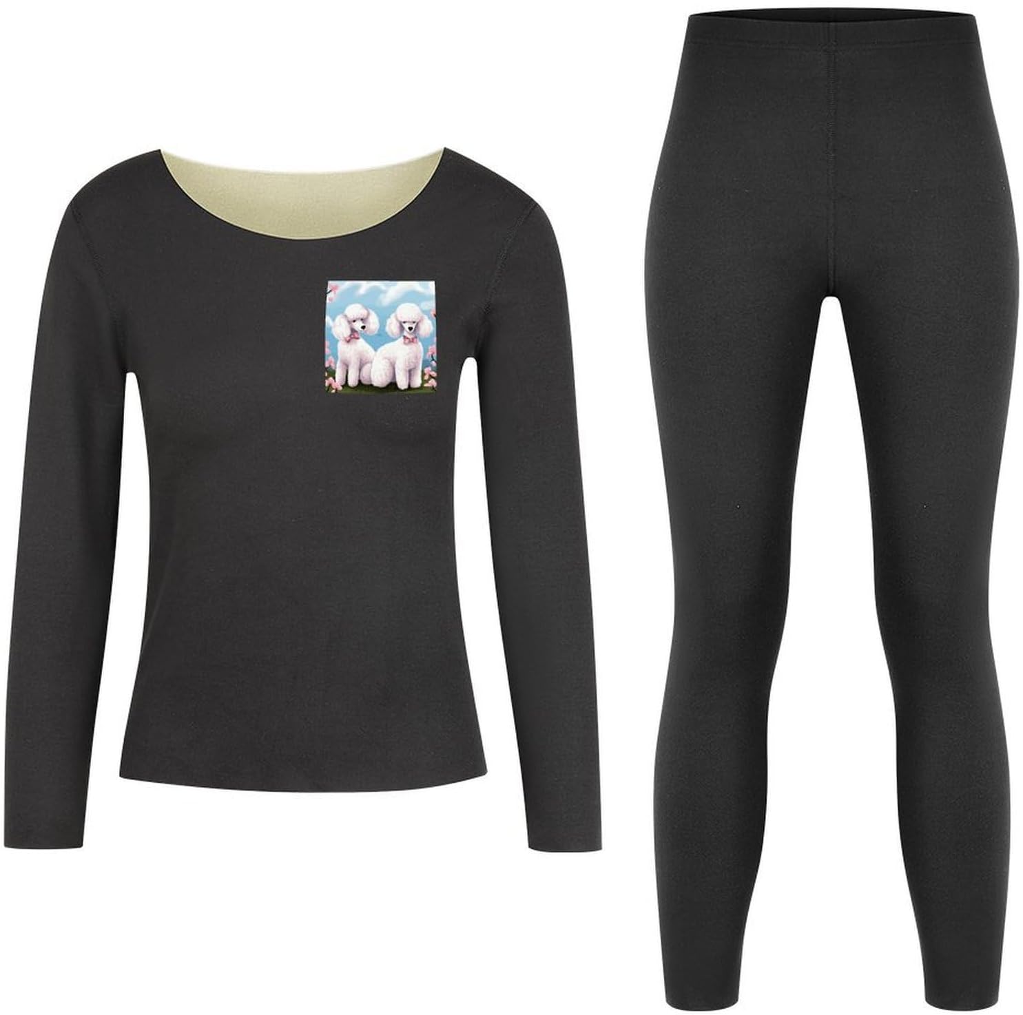 Women's Fleece Lined Thermal Set - Cold Weather Long Johns Ultra-Soft Poodles Dogs Printed Base Layer