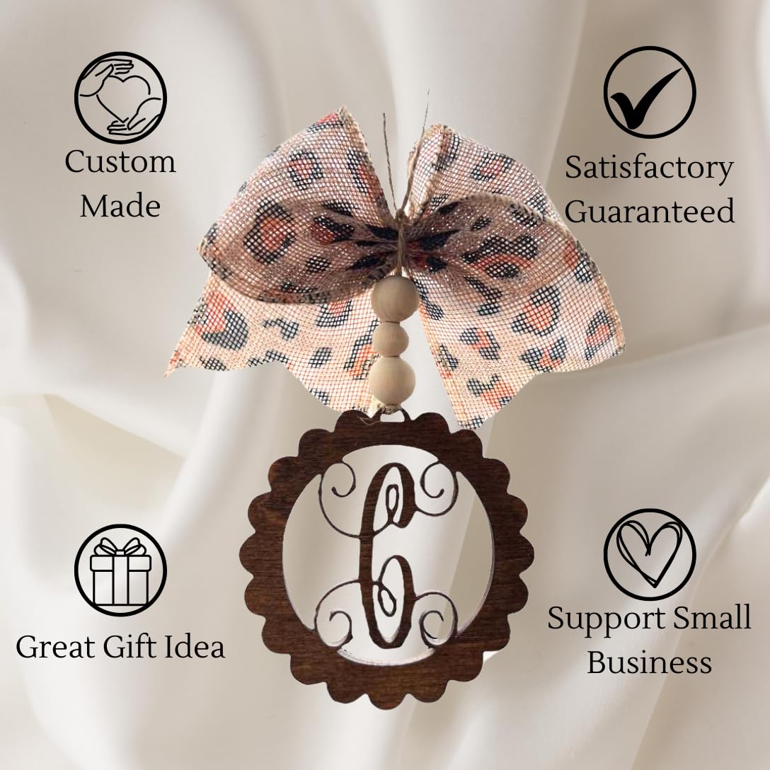 Car Charm Personalized Car Charm Rear View Mirror Car Ornament Gift Accessories Handmade Wood Leopard Burlap Black White — view 3