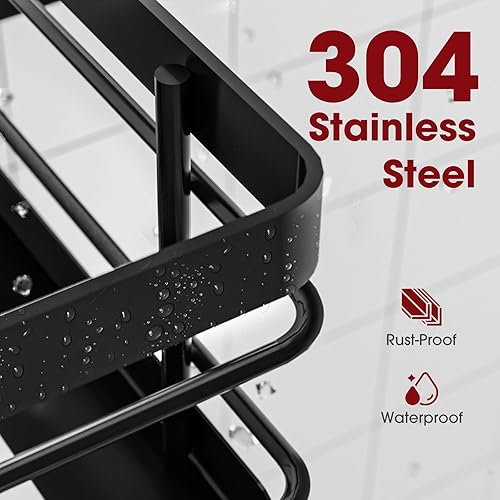 Miniatura 6 de Sakugi Organizador de ducha  Juego de 3 piezas, estantes de ducha esquineros con ganchos y soporte para jabón, organizador de ducha de acero