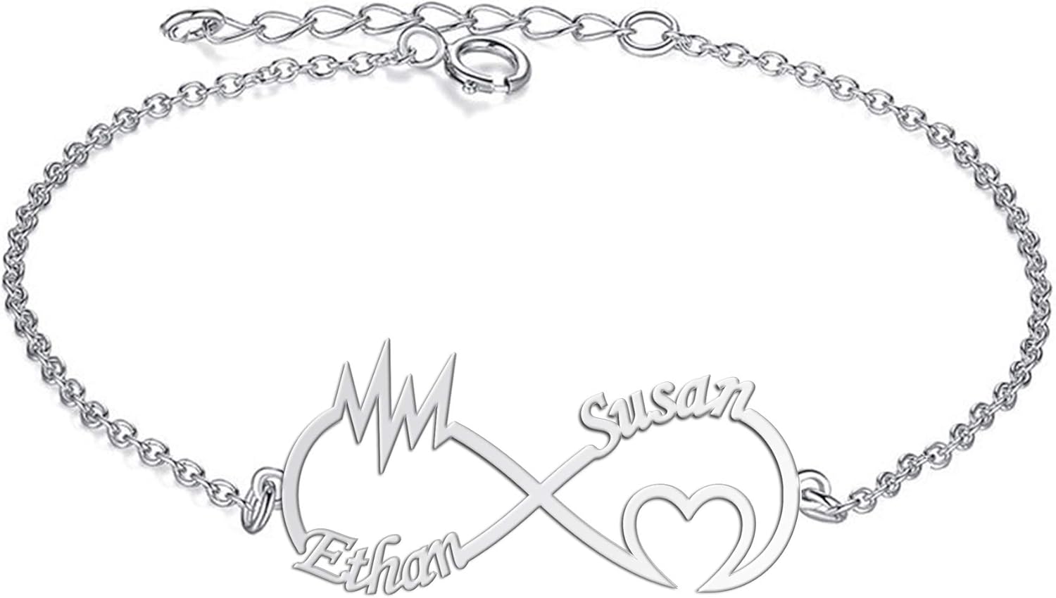 LeCalla Personalized Name Bracelet for Women | Customized Name Initial Infinity Couple Name Heart with Initial Heartbeat Lifeline Customized Engraved Message Heart Birthstone Bracelet | Custom Bracelet Jewelry Gift for Women Teen