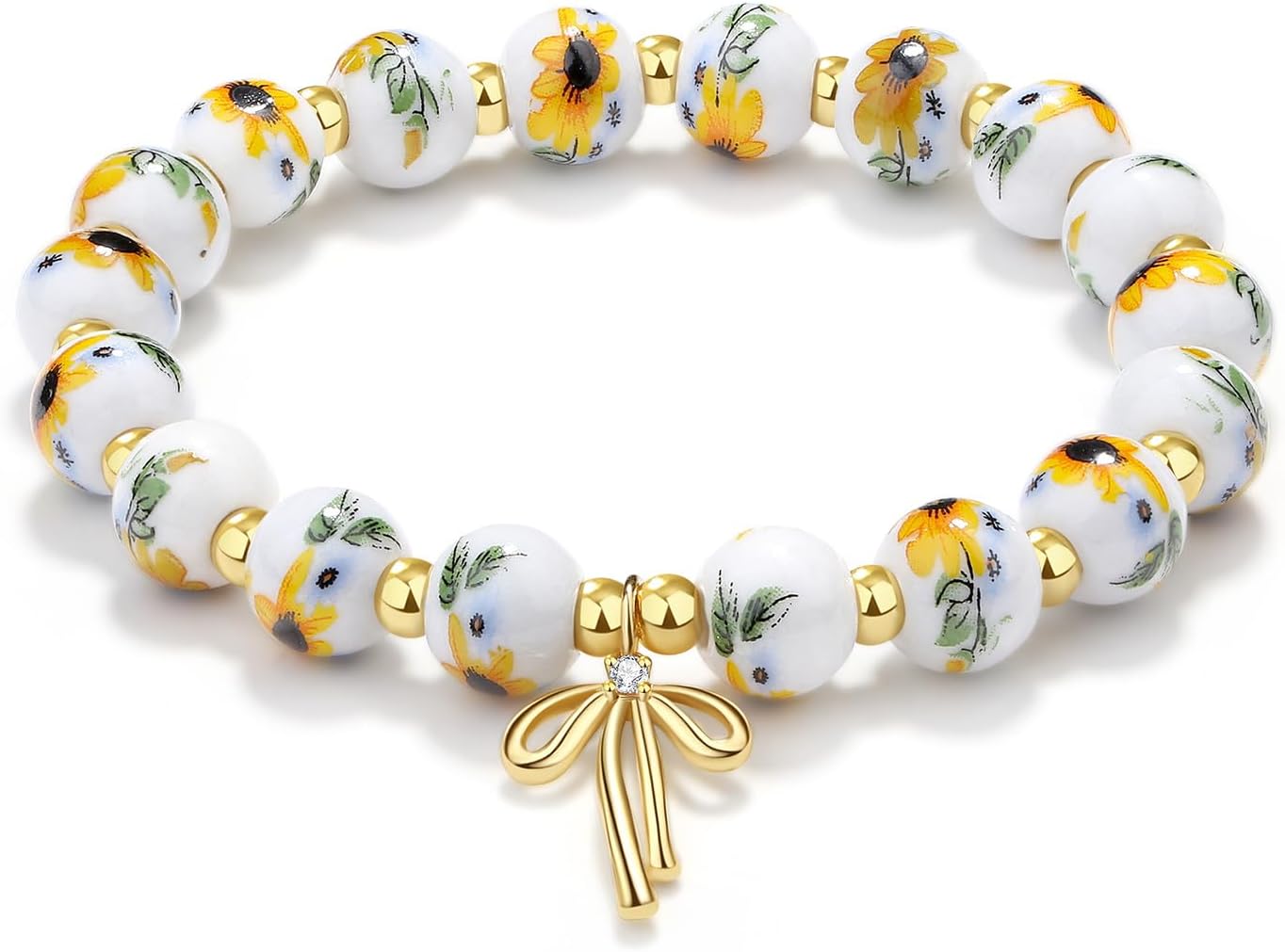 MAIBAOTA Bow Charm Bracelet for Women Flower Jewelry Vintage Stretch Bracelets Handmade Beaded Dainty Romantic Jewelry Gifts