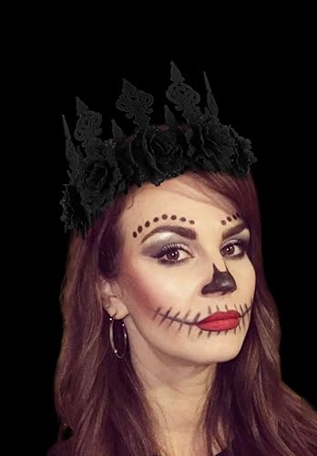 Miniatura 5 de WOVOWOVO Corona de flores de rosa negra para mujeres y niñas, diademas florales góticas de Halloween, accesorios para el cabello, diadema ajustable