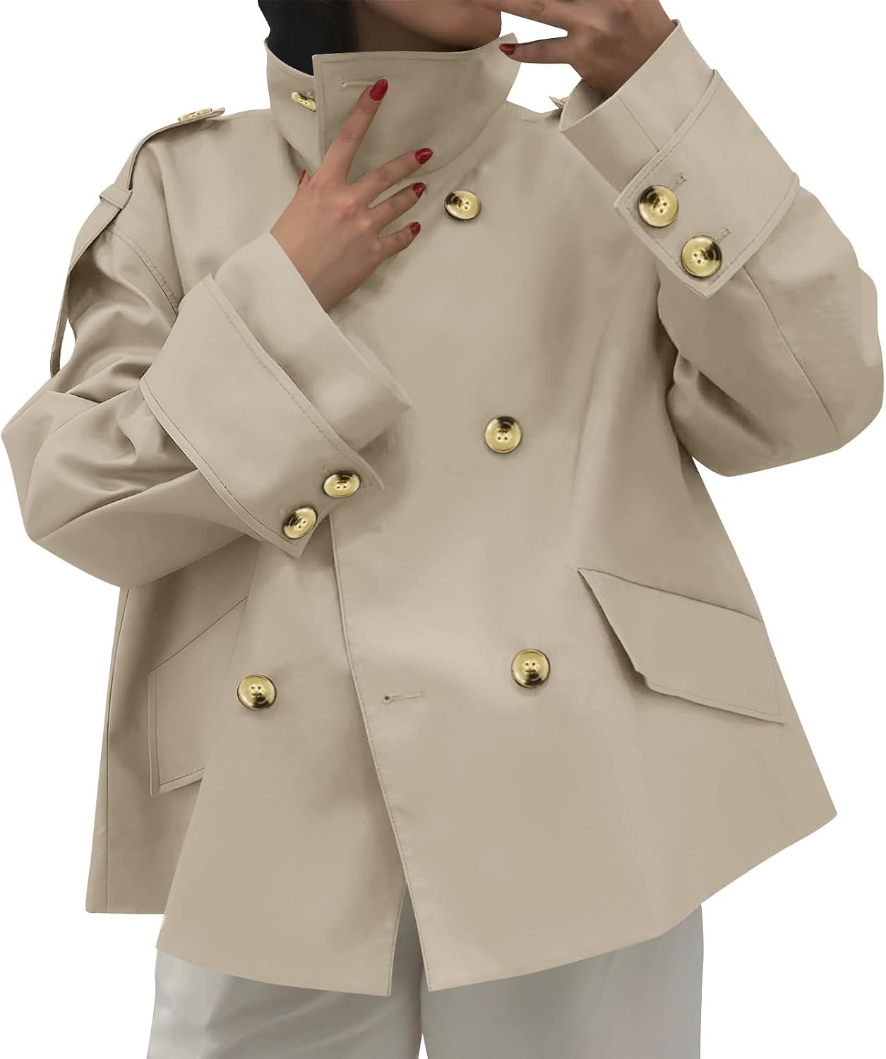 Trench Coat Women Crop Classic Double Breasted Lapel Business Casual Fall Jacket Coats Trendy Oversized Outerwear