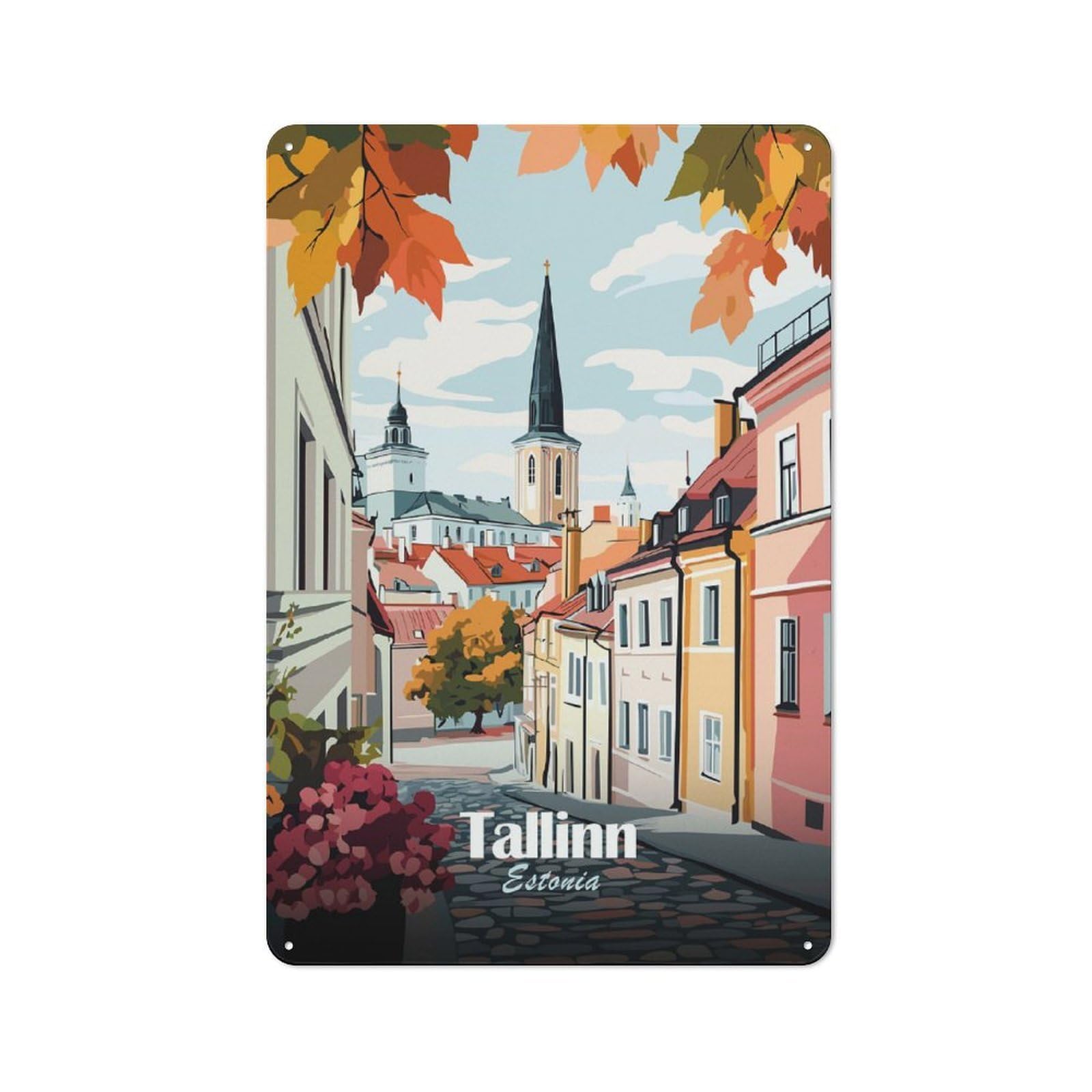 Tallinn, Estonia Cityscape Decorative Metal Wall Decor 30x20cm, Metal Gift Sign for Hallway, Home Bar, Garage Or Study