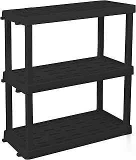 Oskar Heavy Duty Plastic Storage Shelves- for Garage, Kitchen, Bathroom Basement Kids Room, Stackable 3-Tier Black Organizer Rack for Books Shoes, Toys, Pantry, Cleaning and Closet Organization