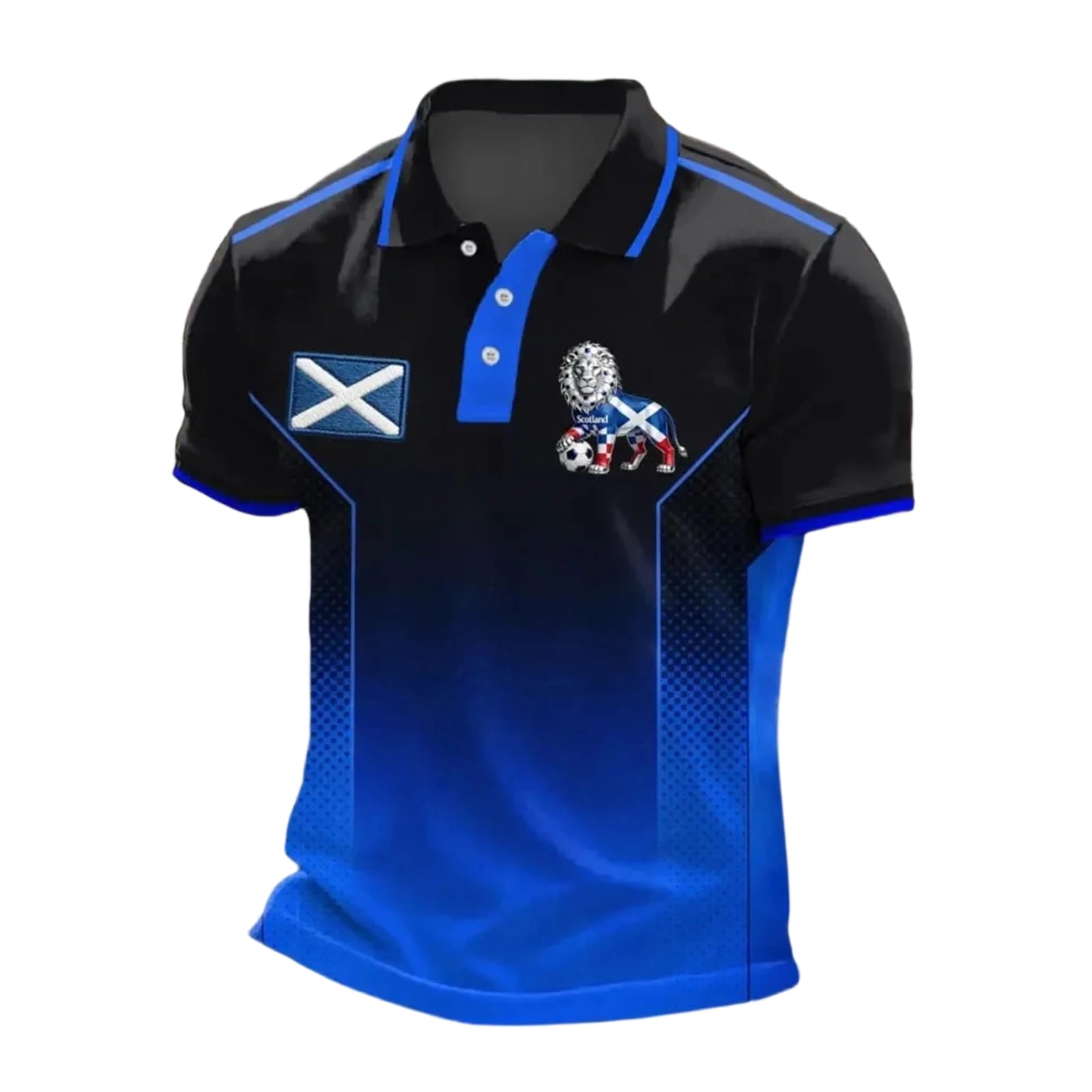 Men’s England Football Shirt 2026 with Lion Print Collared Short Sleeve Polo Shirt for Supporters of Football Casual National Flag Print Button Down Collar Top Outdoor Sports Shirts 2#Royal Blue L — image 1