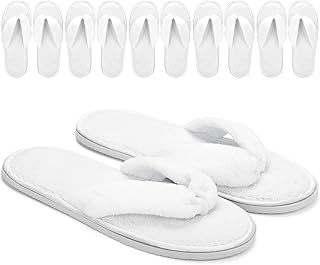 Frcctre 6 Pack Flip Flop Spa Slippers, Fluffy Coral Fleece Reusable House Slippers Guest Slippers Hotel Slippers for Guests, Hotel, Travel, Washable Not Disposable