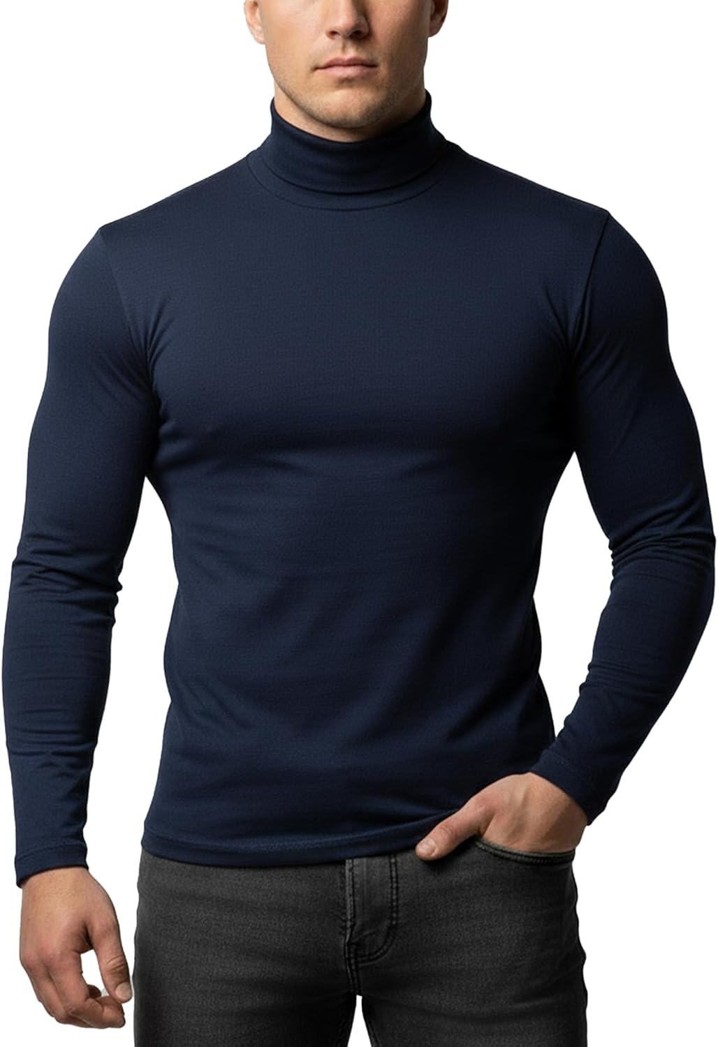 Kallspin Men's Turtleneck Pullover Sweater Cotton Long Sleeve Pullover Slim Fit Knit Top
