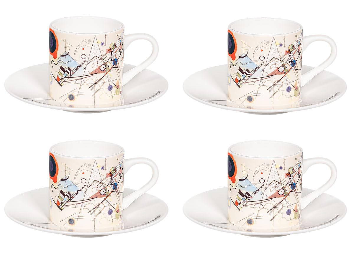 Könitz Espresso Tassen Set Kandinsky Komposition 8. Vier Kaffeetassen 65ml aus Fine Bone China Porzellan. Espressotassen modern, bunt