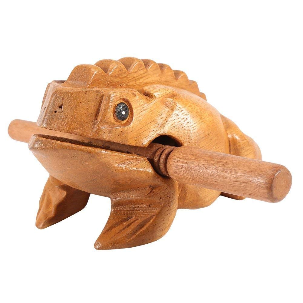 Drewniana żaba Tajlandii Tradycyjny rzemieślniczy instrument muzyczny z rechotem Wystrój biura domowego z młotkiem (Wymiar: 12,7 cm)